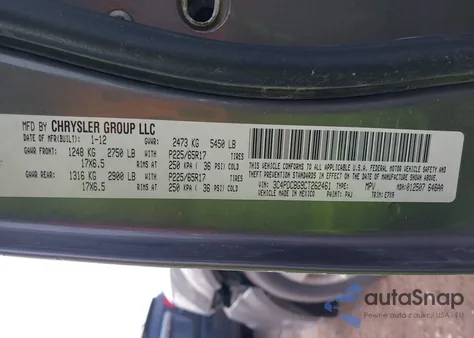 2012 Dodge Journey Sxt из США, поврежденный, VIN 3C4PDCBG9CT262461